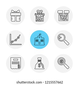 Set of 9 icons, for web, internet, mobile apps, interface design: business, finance, shopping, communication, fitness, computer, media, transportation, travel, easter, christmas, summer, device