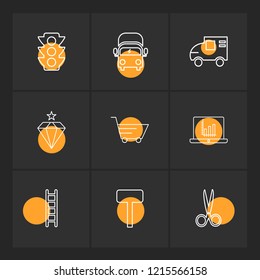 Set of 9 icons, for web, internet, mobile apps, interface design: business, finance, shopping, communication, fitness, computer, media, transportation, travel, easter, christmas, summer, device