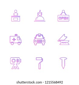 Set of 9 icons, for web, internet, mobile apps, interface design: business, finance, shopping, communication, fitness, computer, media, transportation, travel, easter, christmas, summer, device
