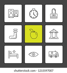 Set of 9 icons, for web, internet, mobile apps, interface design: business, finance, shopping, communication, fitness, computer, media, transportation, travel, easter, christmas, summer, device