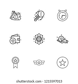 Set of 9 icons, for web, internet, mobile apps, interface design: business, finance, shopping, communication, fitness, computer, media, transportation, travel, easter, christmas, summer, device