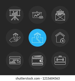 Set of 9 icons, for web, internet, mobile apps, interface design: business, finance, shopping, communication, fitness, computer, media, transportation, travel, easter, christmas, summer, device