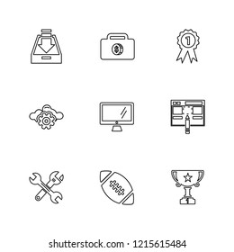 Set of 9 icons, for web, internet, mobile apps, interface design: business, finance, shopping, communication, fitness, computer, media, transportation, travel, easter, christmas, summer, device