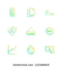 Set of 9 icons, for web, internet, mobile apps, interface design: business, finance, shopping, communication, fitness, computer, media, transportation, travel, easter, christmas, summer, device