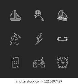Set of 9 icons, for web, internet, mobile apps, interface design: business, finance, shopping, communication, fitness, computer, media, transportation, travel, easter, christmas, summer, device