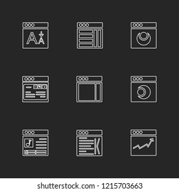 Set of 9 icons, for web, internet, mobile apps, interface design: business, finance, shopping, communication, fitness, computer, media, transportation, travel, easter, christmas, summer, device