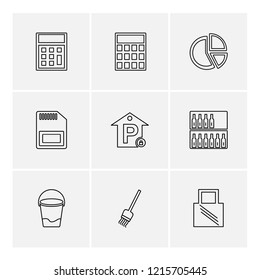 Set of 9 icons, for web, internet, mobile apps, interface design: business, finance, shopping, communication, fitness, computer, media, transportation, travel, easter, christmas, summer, device