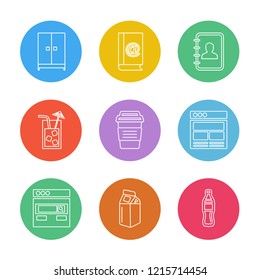 Set of 9 icons, for web, internet, mobile apps, interface design: business, finance, shopping, communication, fitness, computer, media, transportation, travel, easter, christmas, summer, device