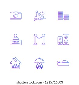 Set of 9 icons, for web, internet, mobile apps, interface design: business, finance, shopping, communication, fitness, computer, media, transportation, travel, easter, christmas, summer, device