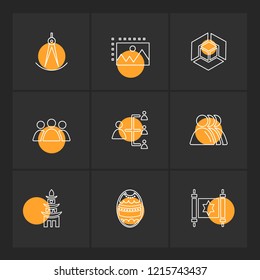 Set of 9 icons, for web, internet, mobile apps, interface design: business, finance, shopping, communication, fitness, computer, media, transportation, travel, easter, christmas, summer, device