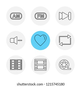 Set of 9 icons, for web, internet, mobile apps, interface design: business, finance, shopping, communication, fitness, computer, media, transportation, travel, easter, christmas, summer, device