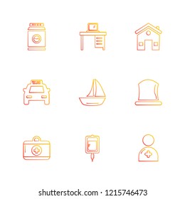Set of 9 icons, for web, internet, mobile apps, interface design: business, finance, shopping, communication, fitness, computer, media, transportation, travel, easter, christmas, summer, device