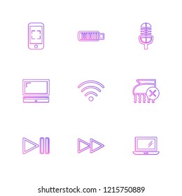 Set of 9 icons, for web, internet, mobile apps, interface design: business, finance, shopping, communication, fitness, computer, media, transportation, travel, easter, christmas, summer, device