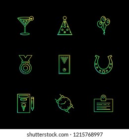 Set of 9 icons, for web, internet, mobile apps, interface design: business, finance, shopping, communication, fitness, computer, media, transportation, travel, easter, christmas, summer, device