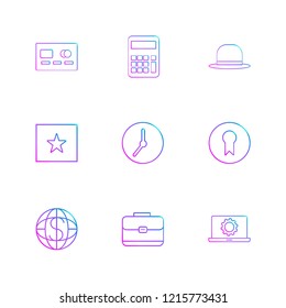 Set of 9 icons, for web, internet, mobile apps, interface design: business, finance, shopping, communication, fitness, computer, media, transportation, travel, easter, christmas, summer, device