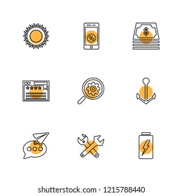 Set of 9 icons, for web, internet, mobile apps, interface design: business, finance, shopping, communication, fitness, computer, media, transportation, travel, easter, christmas, summer, device