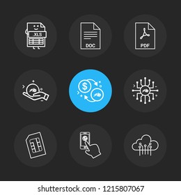 Set of 9 icons, for web, internet, mobile apps, interface design: business, finance, shopping, communication, fitness, computer, media, transportation, travel, easter, christmas, summer, device