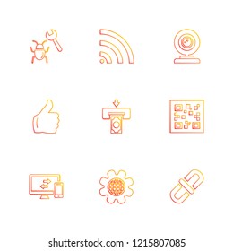 Set of 9 icons, for web, internet, mobile apps, interface design: business, finance, shopping, communication, fitness, computer, media, transportation, travel, easter, christmas, summer, device