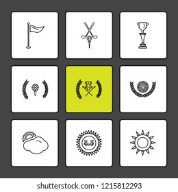 Set of 9 icons, for web, internet, mobile apps, interface design: business, finance, shopping, communication, fitness, computer, media, transportation, travel, easter, christmas, summer, device