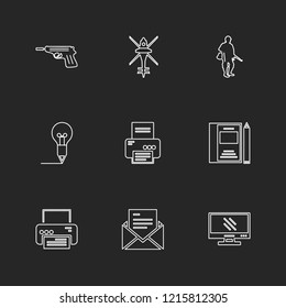 Set of 9 icons, for web, internet, mobile apps, interface design: business, finance, shopping, communication, fitness, computer, media, transportation, travel, easter, christmas, summer, device