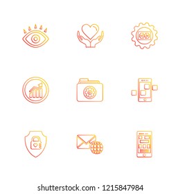 Set of 9 icons, for web, internet, mobile apps, interface design: business, finance, shopping, communication, fitness, computer, media, transportation, travel, easter, christmas, summer, device