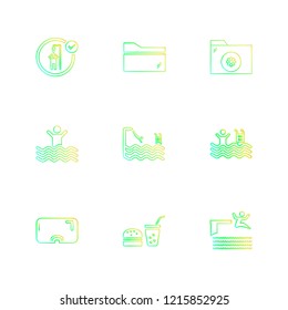 Set of 9 icons, for web, internet, mobile apps, interface design: business, finance, shopping, communication, fitness, computer, media, transportation, travel, easter, christmas, summer, device