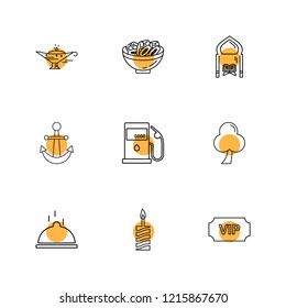 Set of 9 icons, for web, internet, mobile apps, interface design: business, finance, shopping, communication, fitness, computer, media, transportation, travel, easter, christmas, summer, device