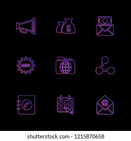 Set of 9 icons, for web, internet, mobile apps, interface design: business, finance, shopping, communication, fitness, computer, media, transportation, travel, easter, christmas, summer, device