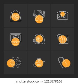 Set of 9 icons, for web, internet, mobile apps, interface design: business, finance, shopping, communication, fitness, computer, media, transportation, travel, easter, christmas, summer, device