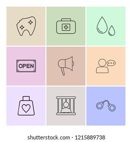 Set of 9 icons, for web, internet, mobile apps, interface design: business, finance, shopping, communication, fitness, computer, media, transportation, travel, easter, christmas, summer, device