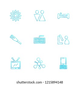 Set of 9 icons, for web, internet, mobile apps, interface design: business, finance, shopping, communication, fitness, computer, media, transportation, travel, easter, christmas, summer, device