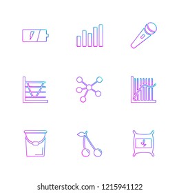 Set of 9 icons, for web, internet, mobile apps, interface design: business, communication, computer, media, transportation, summer, device
