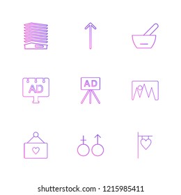 Set of 9 icons, for web, internet, mobile apps, interface design: business, finance, shopping, communication, fitness, computer, media, transportation, travel, easter, christmas, summer, device