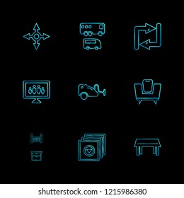 Set of 9 icons, for web, internet, mobile apps, interface design: business, finance, shopping, communication, fitness, computer, media, transportation, travel, easter, christmas, summer, device