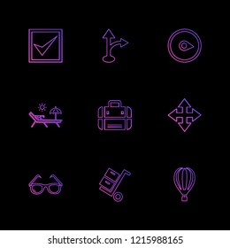 Set of 9 icons, for web, internet, mobile apps, interface design: business, finance, shopping, communication, fitness, computer, media, transportation, travel, easter, christmas, summer, device