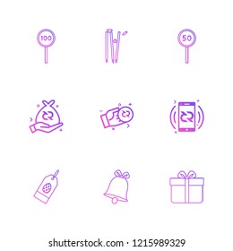 Set of 9 icons, for web, internet, mobile apps, interface design: business, finance, shopping, communication, fitness, computer, media, transportation, travel, easter, christmas, summer, device