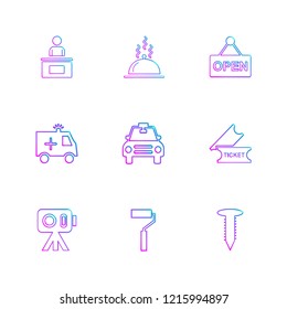 Set of 9 icons, for web, internet, mobile apps, interface design: business, finance, shopping, communication, fitness, computer, media, transportation, travel, easter, christmas, summer, device