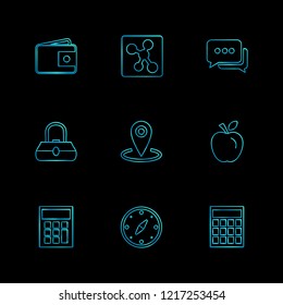 Set of 9 icons, for web, internet, mobile apps, interface design: business, finance, shopping, communication, fitness, computer, media, transportation, travel, easter, christmas, summer, device