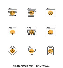 Set of 9 icons, for web, internet, mobile apps, interface design: business, finance, shopping, communication, fitness, computer, media, transportation, travel, easter, christmas, summer, device