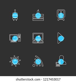 Set of 9 icons, for web, internet, mobile apps, interface design: business, finance, shopping, communication, fitness, computer, media, transportation, travel, easter, christmas, summer, device