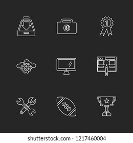 Set of 9 icons, for web, internet, mobile apps, interface design: business, finance, shopping, communication, fitness, computer, media, transportation, travel, easter, christmas, summer, device