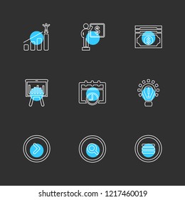 Set of 9 icons, for web, internet, mobile apps, interface design: business, finance, shopping, communication, fitness, computer, media, transportation, travel, easter, christmas, summer, device