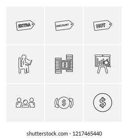 Set of 9 icons, for web, internet, mobile apps, interface design: business, finance, shopping, communication, fitness, computer, media, transportation, travel, easter, christmas, summer, device