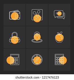 Set of 9 icons, for web, internet, mobile apps, interface design: business, finance, shopping, communication, fitness, computer, media, transportation, travel, easter, christmas, summer, device