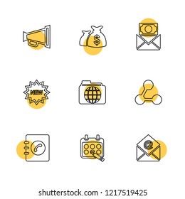 Set of 9 icons, for web, internet, mobile apps, interface design: business, finance, shopping, communication, fitness, computer, media, transportation, travel, easter, christmas, summer, device