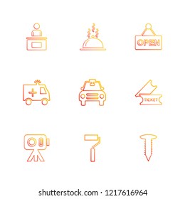 Set of 9 icons, for web, internet, mobile apps, interface design: business, finance, shopping, communication, fitness, computer, media, transportation, travel, easter, christmas, summer, device