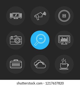 Set of 9 icons, for web, internet, mobile apps, interface design: business, finance, shopping, communication, fitness, computer, media, transportation, travel, easter, christmas, summer, device