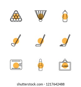 Set of 9 icons, for web, internet, mobile apps, interface design: business, finance, shopping, communication, fitness, computer, media, transportation, travel, easter, christmas, summer, device