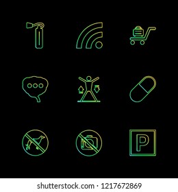 Set of 9 icons, for web, internet, mobile apps, interface design: business, finance, shopping, communication, fitness, computer, media, transportation, travel, easter, christmas, summer, device