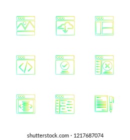 Set of 9 icons, for web, internet, mobile apps, interface design: business, finance, shopping, communication, fitness, computer, media, transportation, travel, easter, christmas, summer, device
